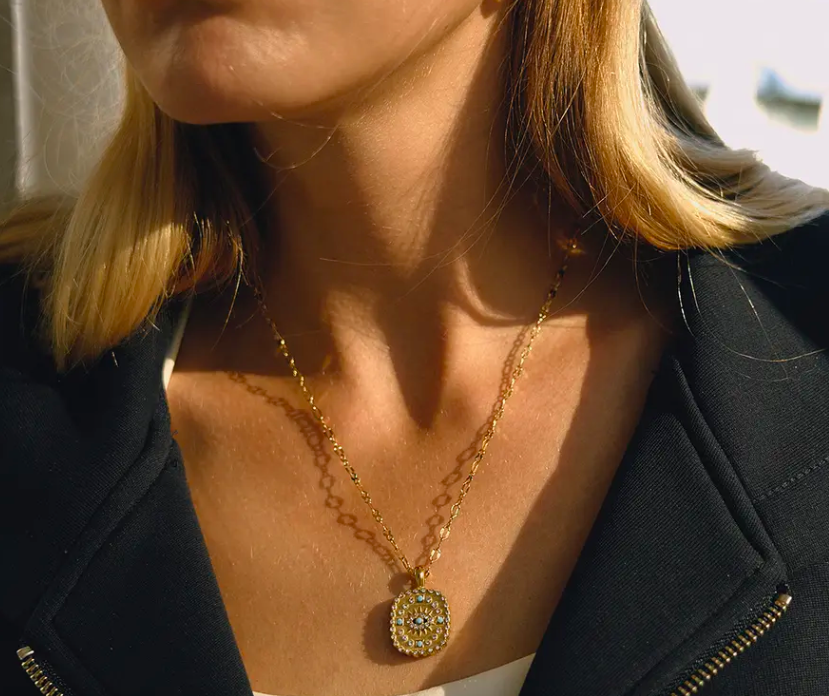 Gold-Plated Evil Eye Pendant Necklace
