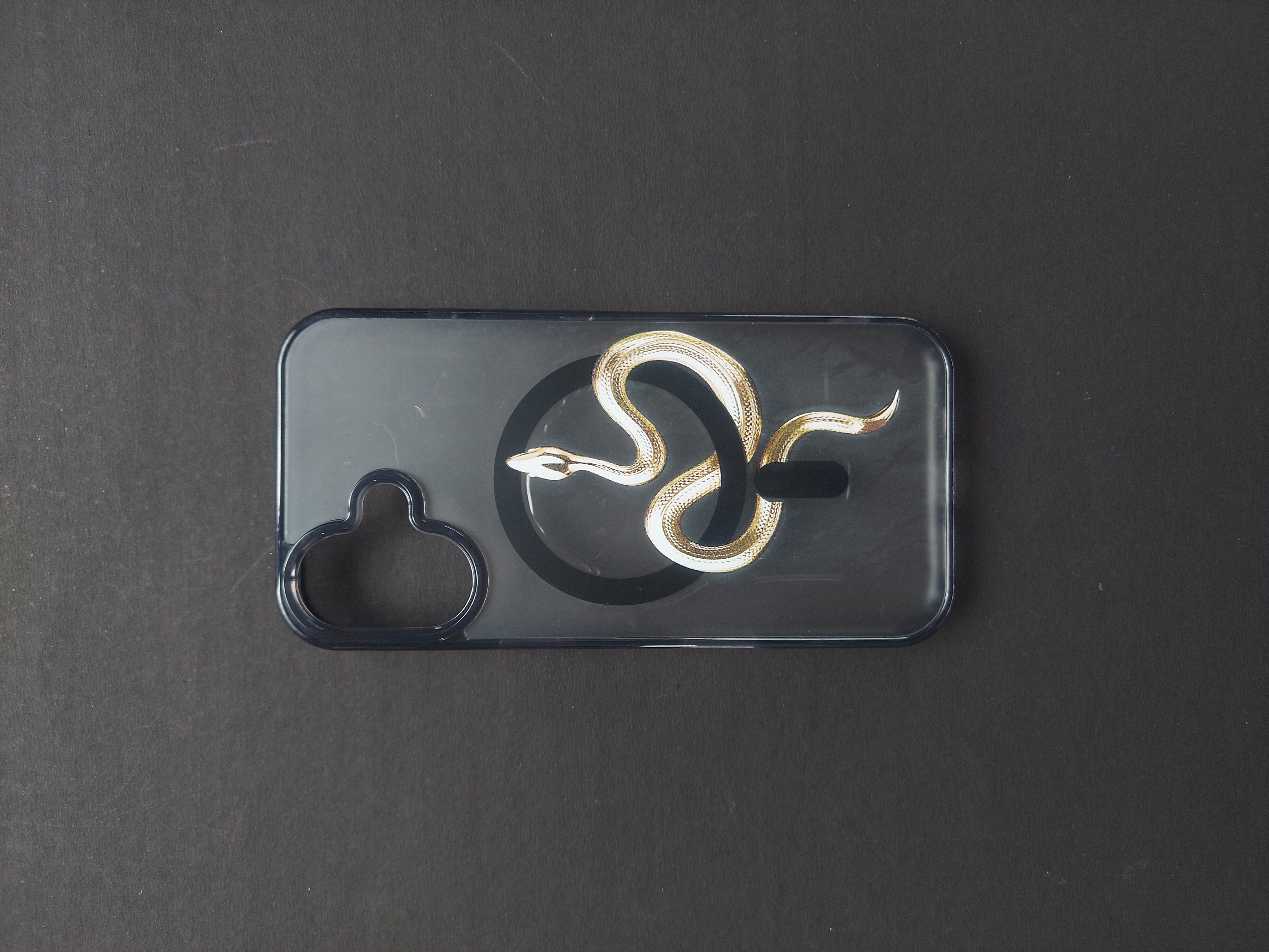 IPhone 16 Transparent Magsafe Case with Gold Snake Design