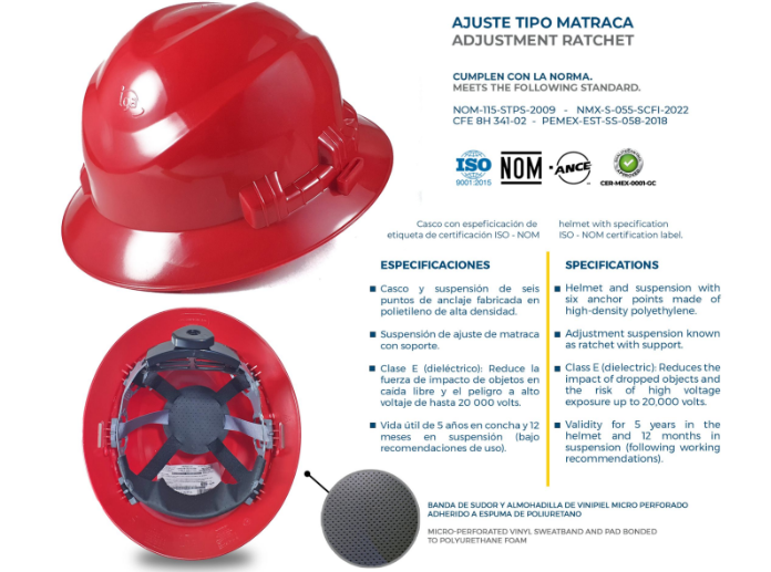 Casco de seguridad ajustable tipo matraca