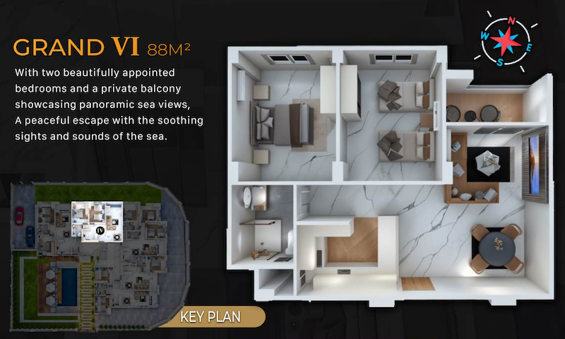 Panoramic Sea View 2 Bedroom Apartment for Sale Skylark Port Ghalib