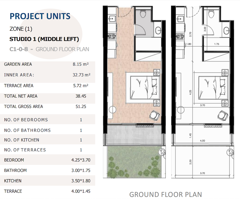 Luxury Studio Apartment with terrace and garden