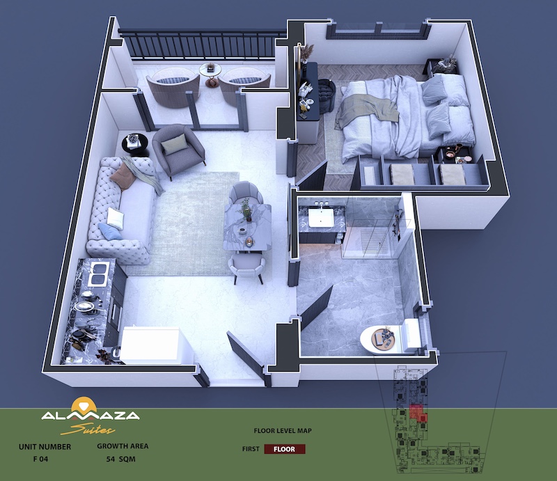 Almaza Suites pool view apartment for sale 