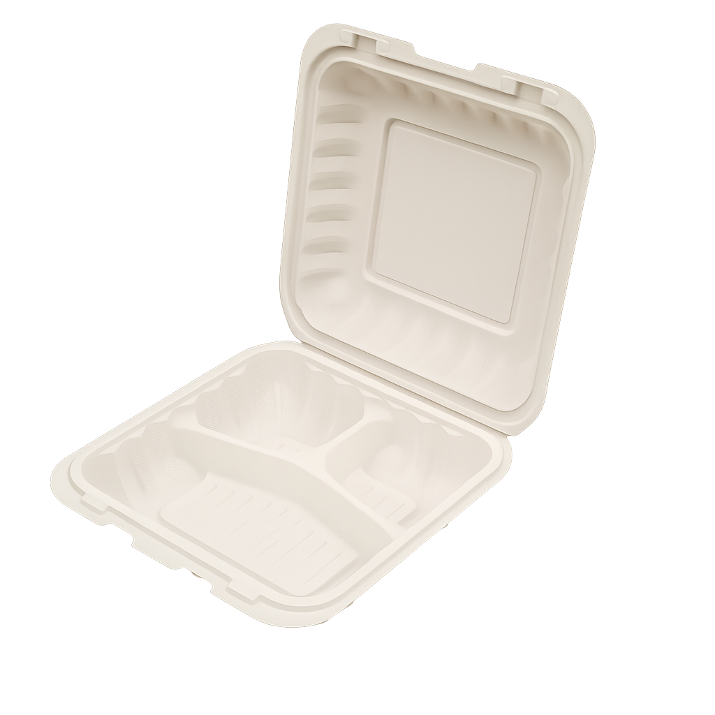 9" x 9" 3- Compartment Microwavable Hinged Take Out FH903 