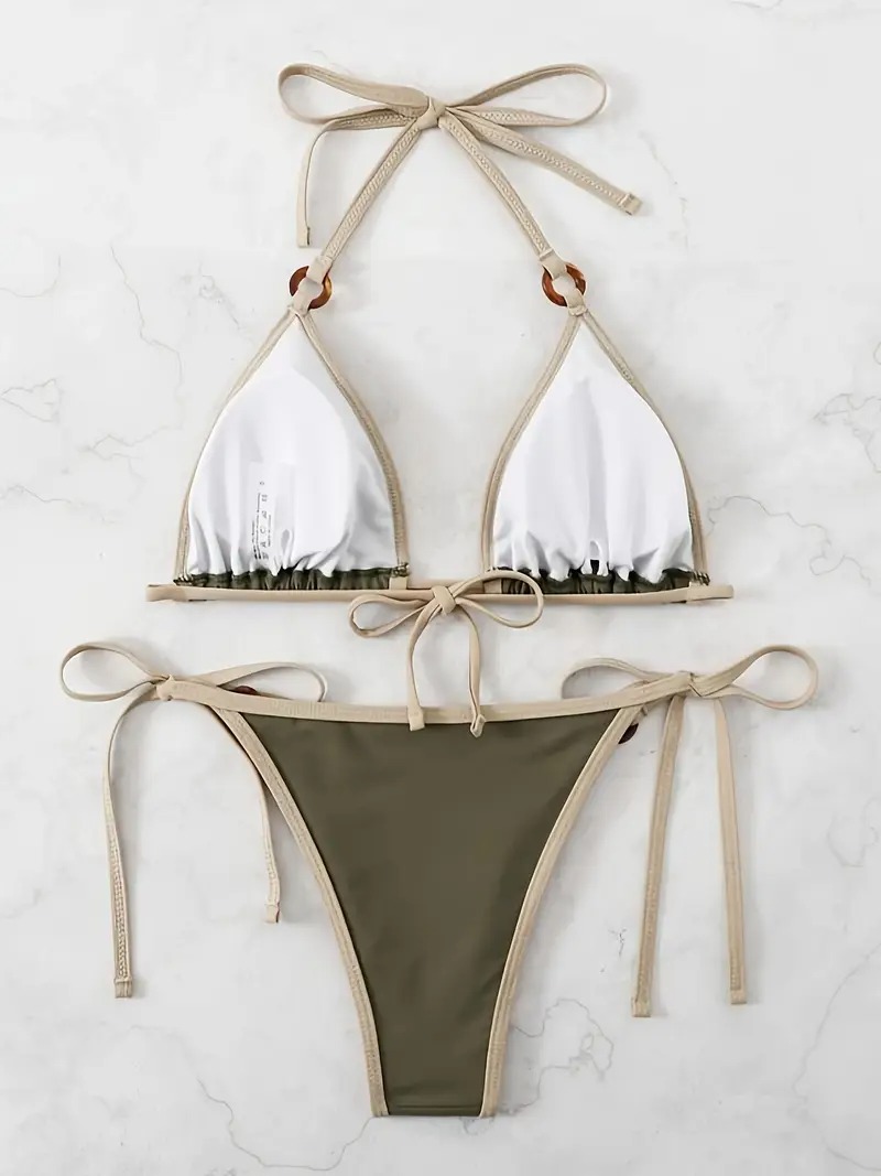 Bikini Triangular GIMAR en Verde Oliva – Ajuste Perfecto y Toque Natural