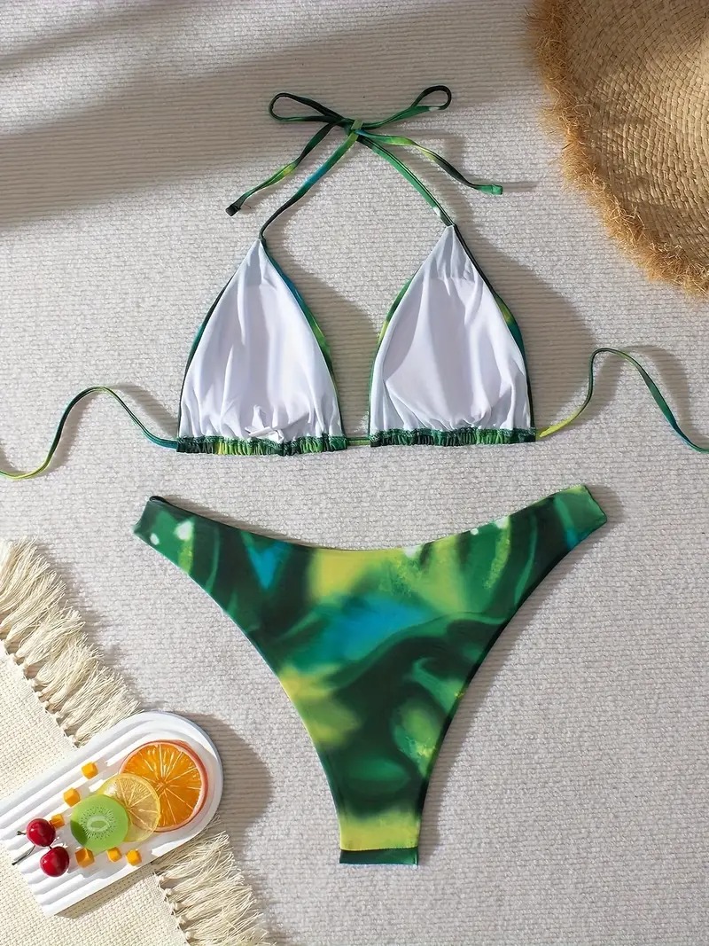 bikini verde estampada