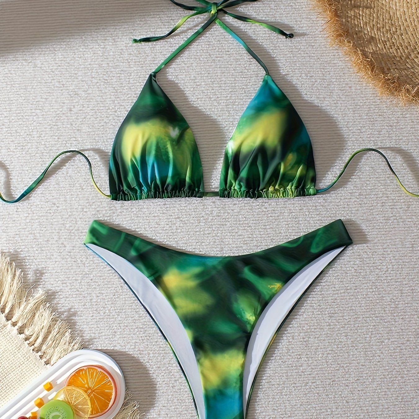 bikini verde estampada
