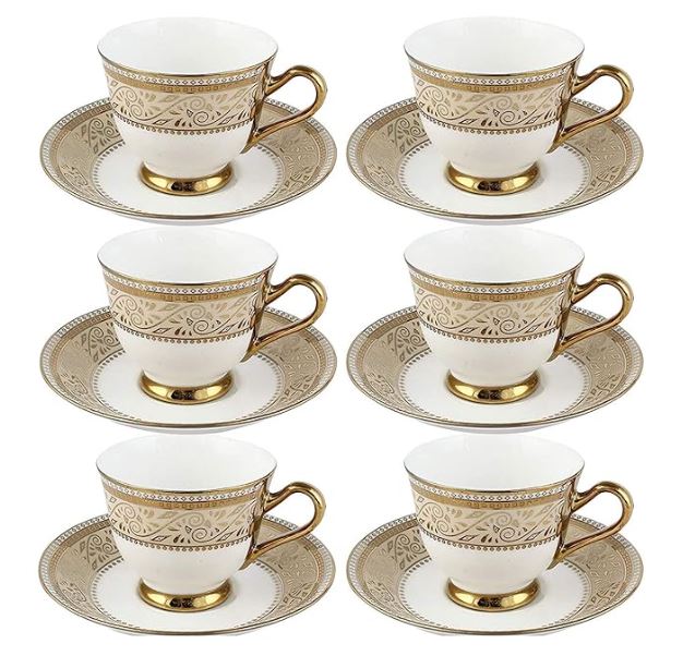 Elegant Gold-Trimmed Teacup and Saucer Set