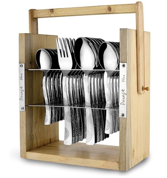 Stainless Steel Cutlery Set with Wooden Holder