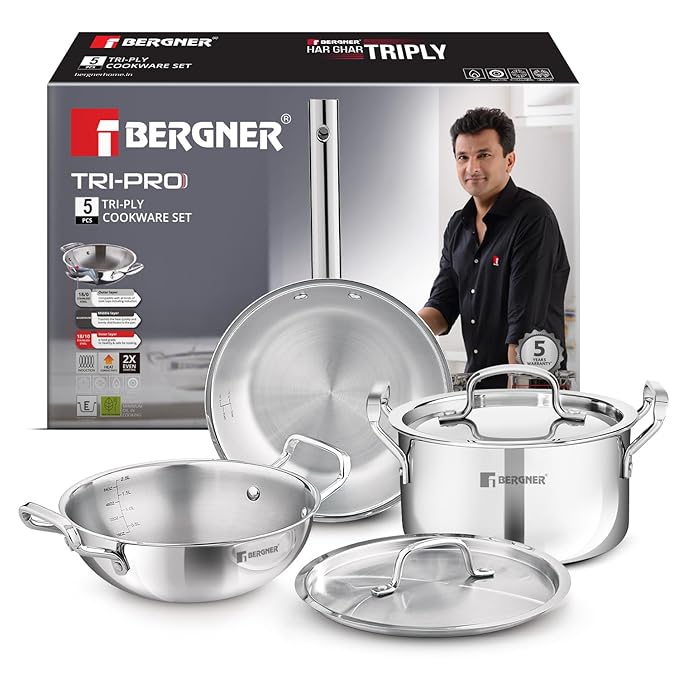 Bergner Tri-Pro 5-Piece Tri-Ply Cookware Set