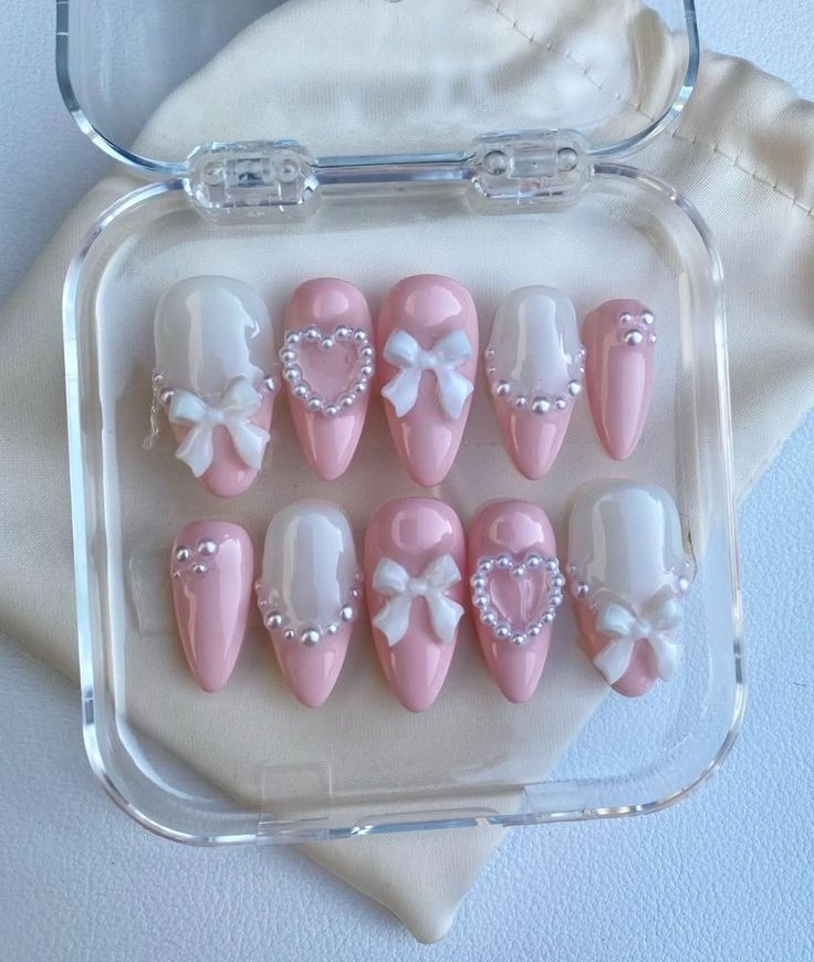 Pink and White Press-On Nails