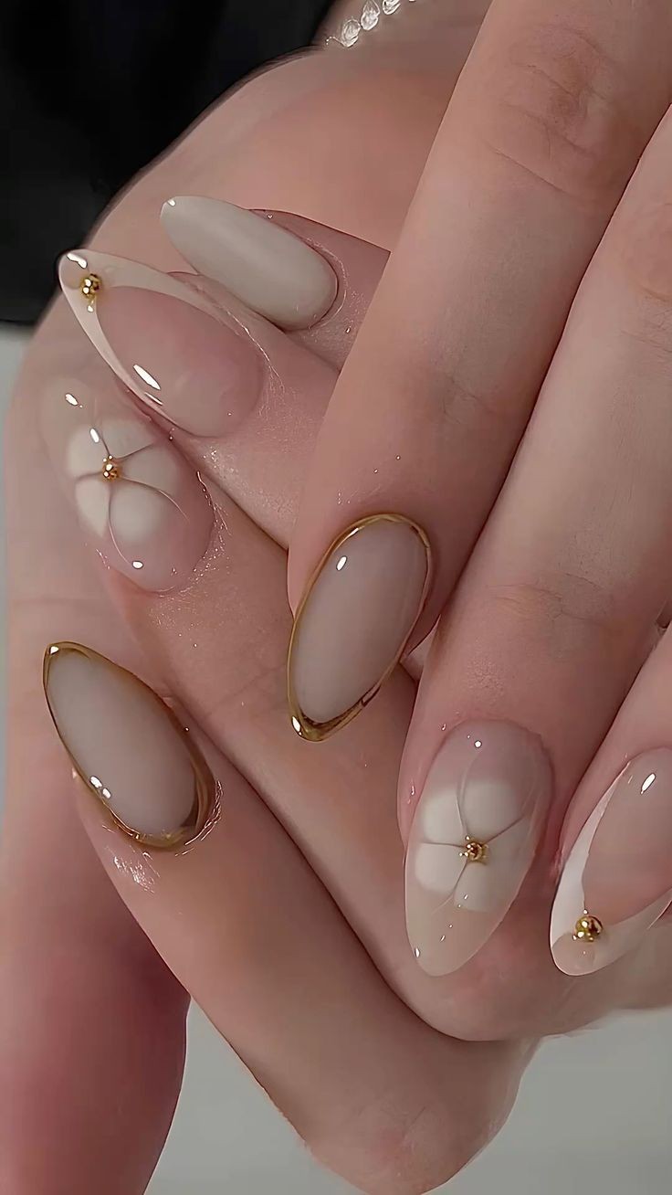Elegant Nude Floral Nail Art