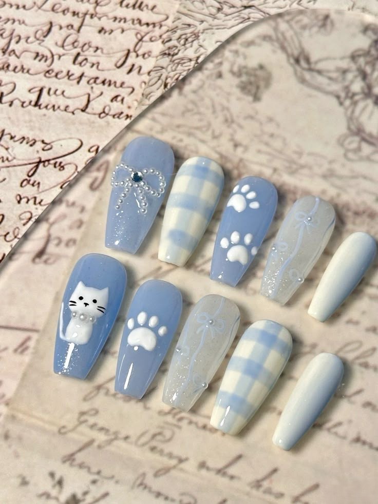 Cute Blue Cat Press-On Nails