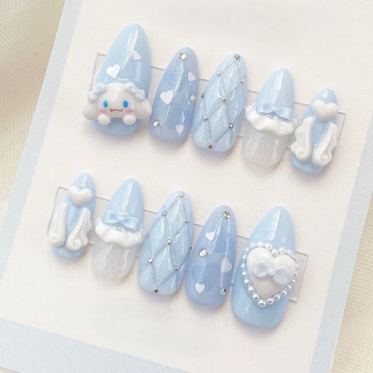 Blue Cute 3D Press-On Nails