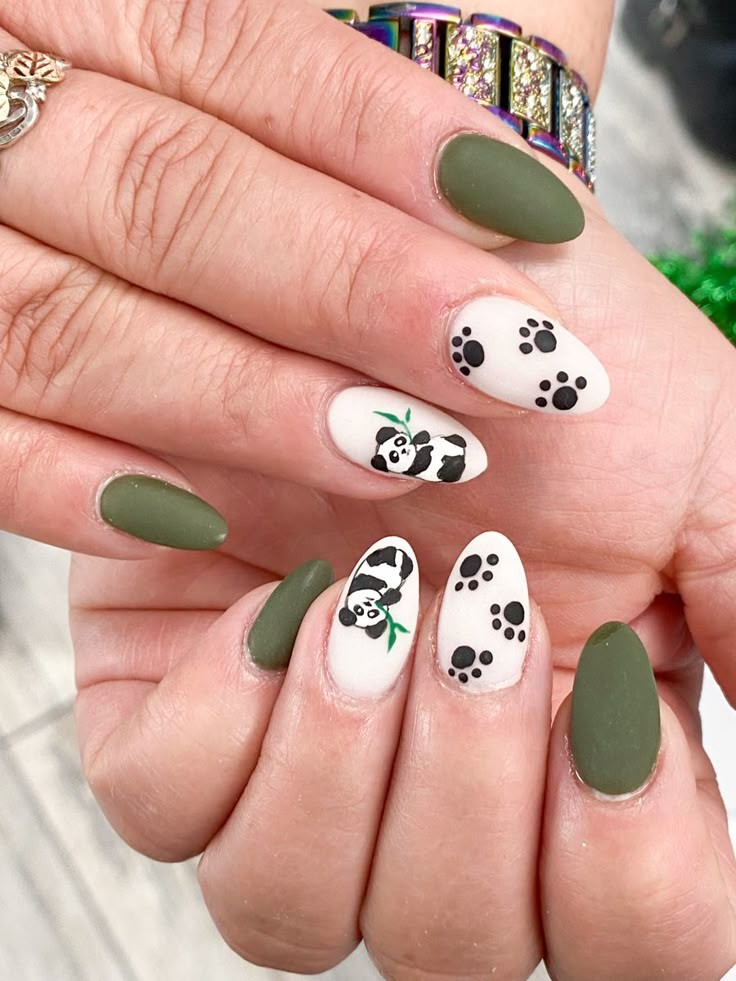 Panda and Paw Print Nail Art