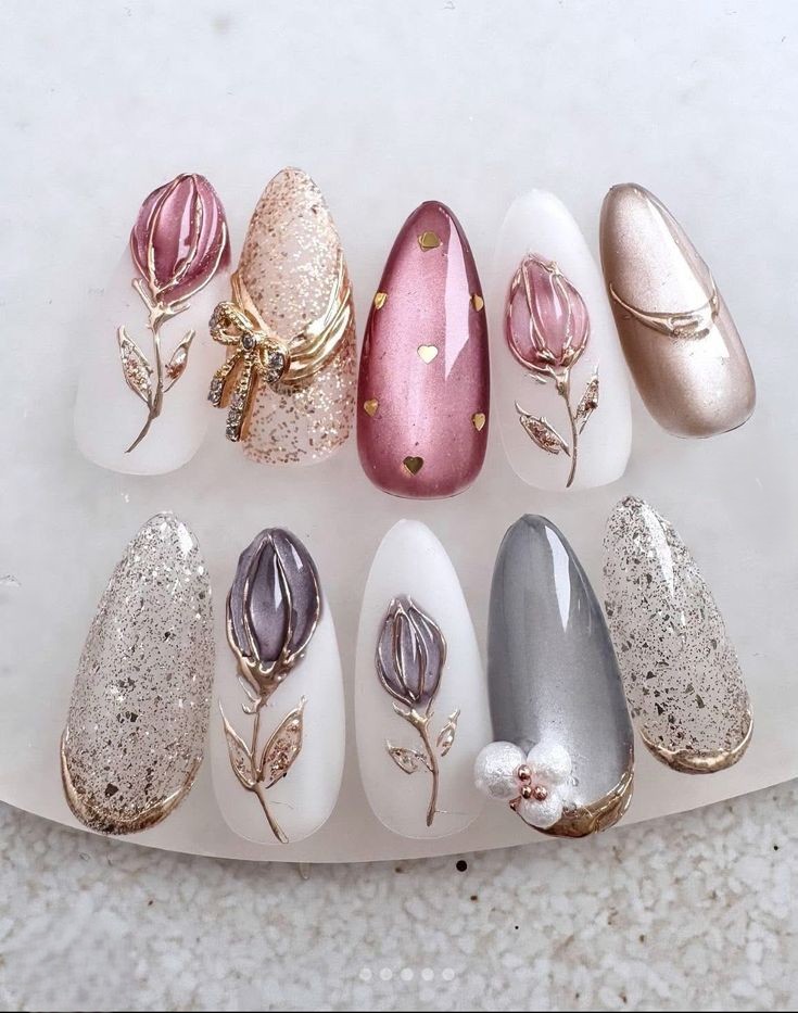 Elegant Floral Press-On Nails Set