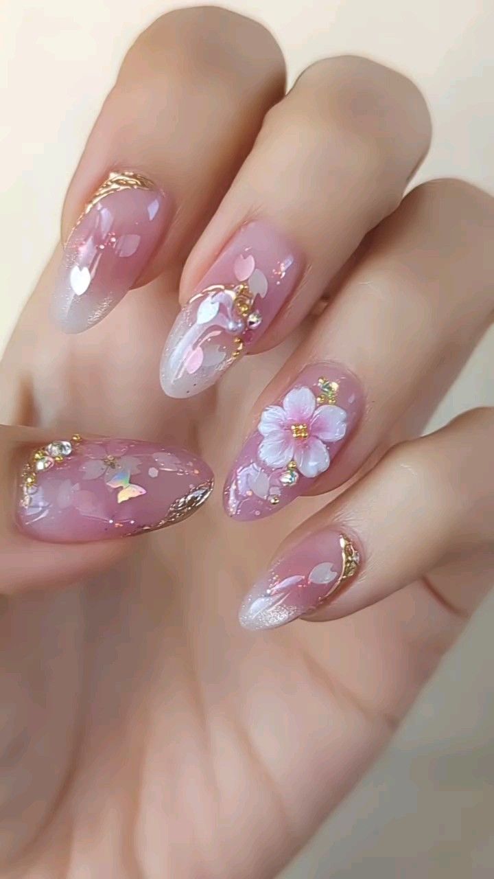 3D Floral Pink Nail Art