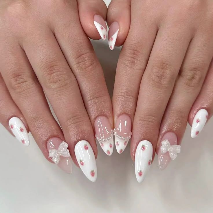 Elegant White 3D Bow Nail Art
