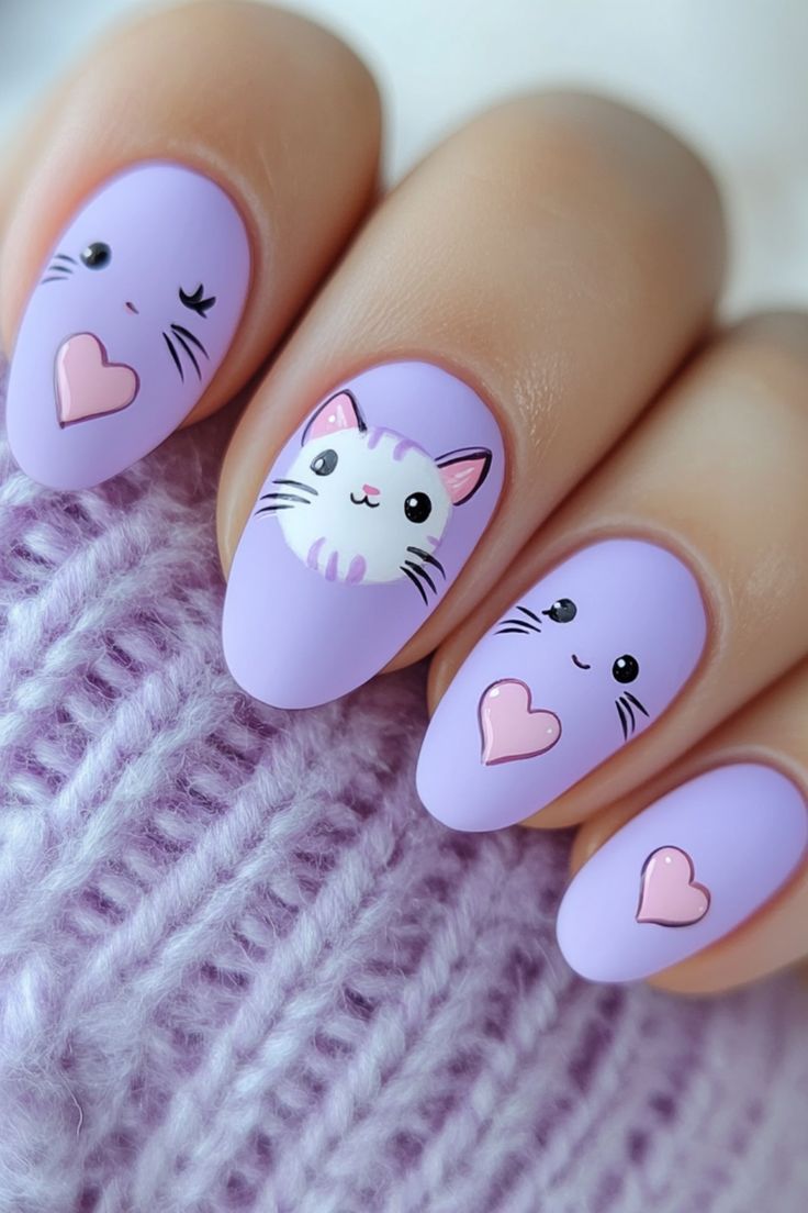 Cute Cat-Themed Nail Art