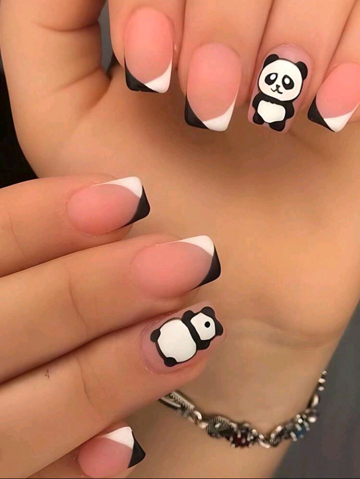 Panda-Themed Nail Art