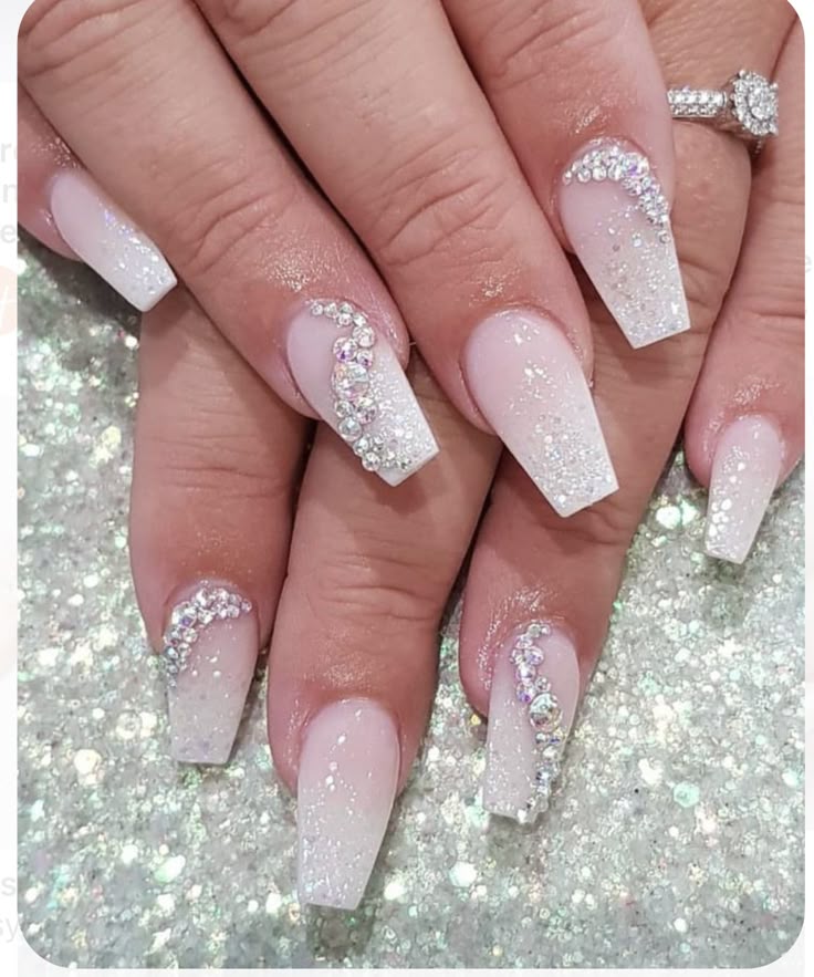 Glitter Rhinestone Coffin Nails