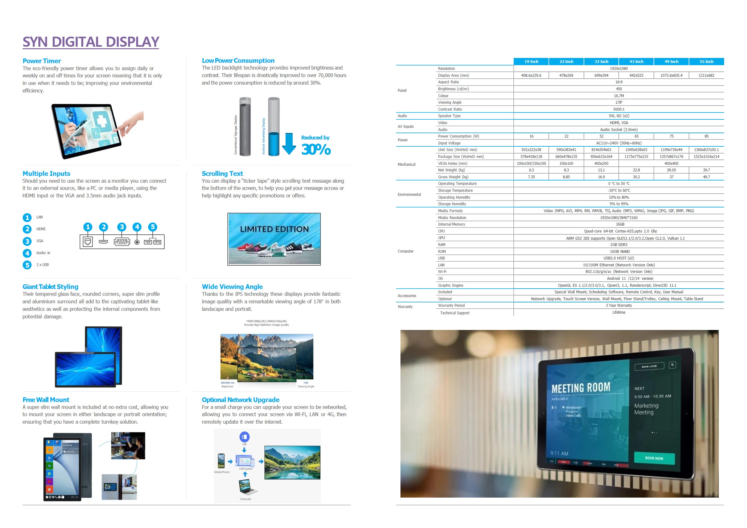 Wall Mounted Digital Signage Display
