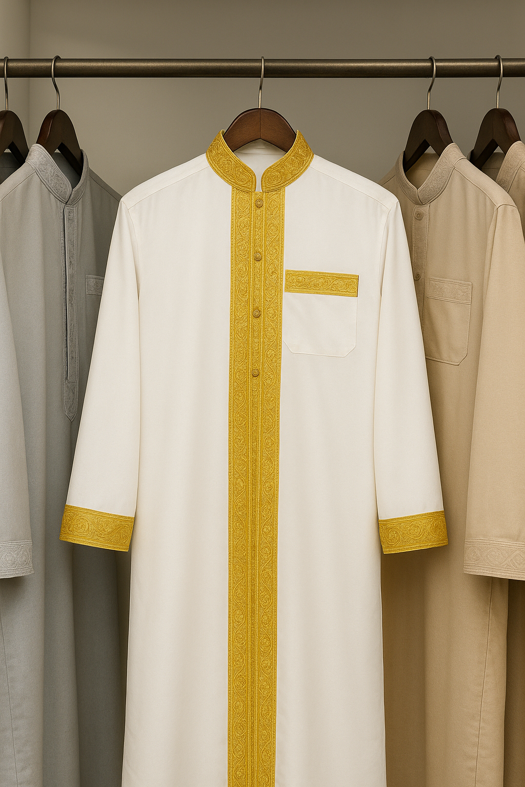 Kid’s White Arabic Bisht - Golden Embroidery