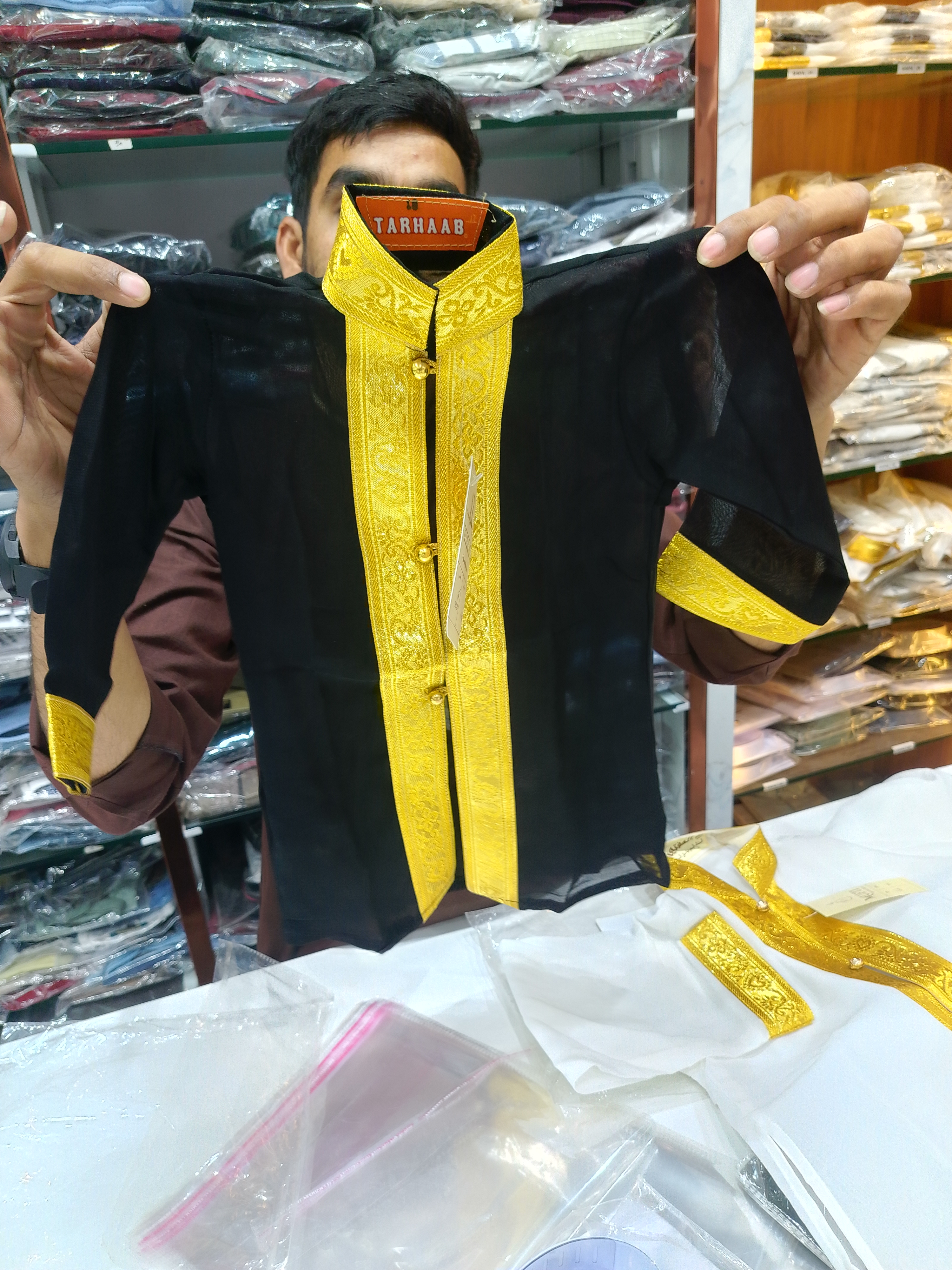 Kid’s Arabic Bisht - Elegant Black and Gold 