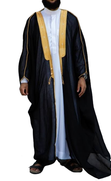 Men's Arabic Bisht - Black and Gold ceremonial robe