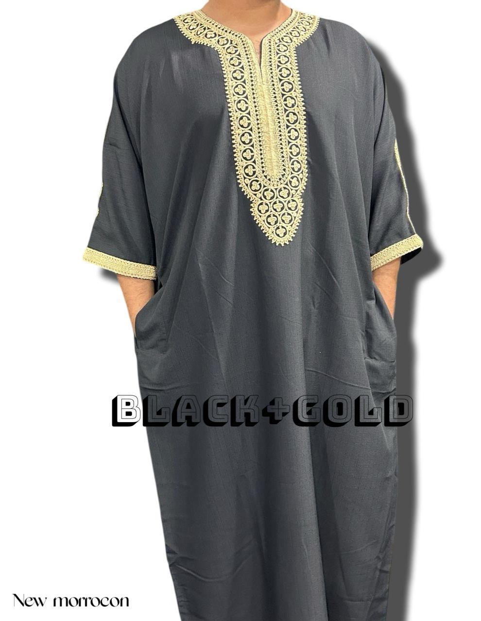 Moroccan Thobe - Black and Gold Kaftan