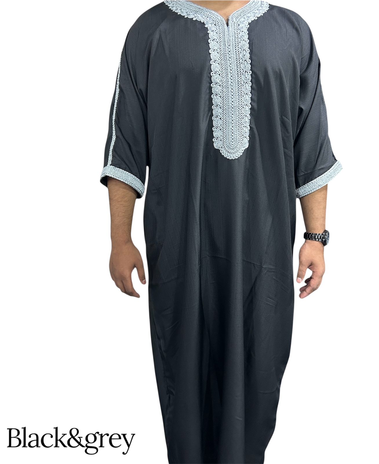 Moroccon Traditional Thobe -  Black & Grey 