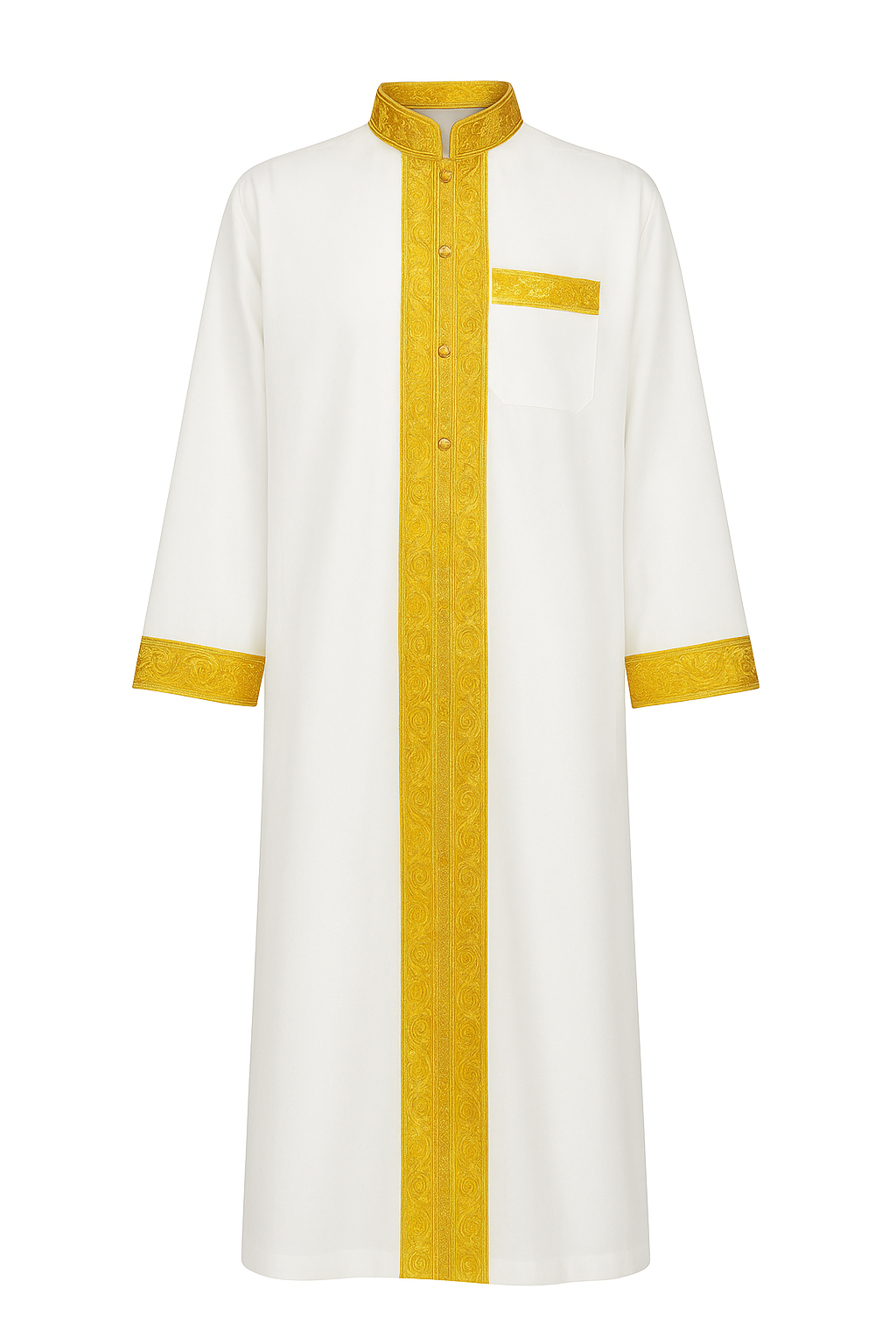 Kid’s White Arabic Bisht - Golden Embroidery