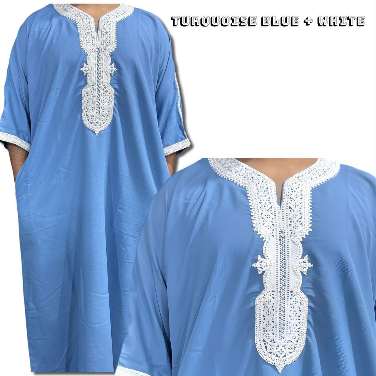 Moroccon Thobe - Turquoise Blue Embroidered Kaftan