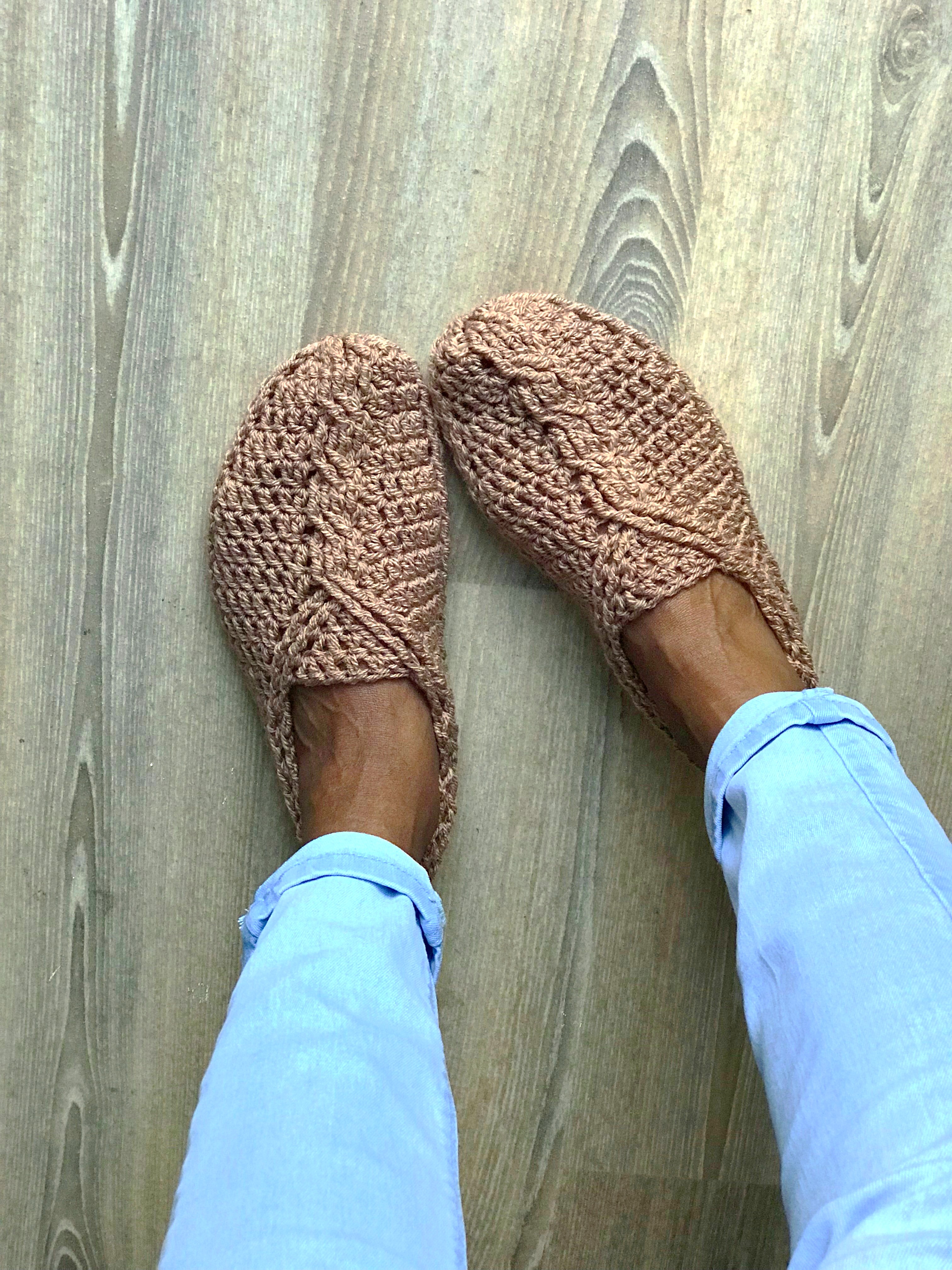 Handmade Crochet Cable Slippers in 100% Merino Wool
