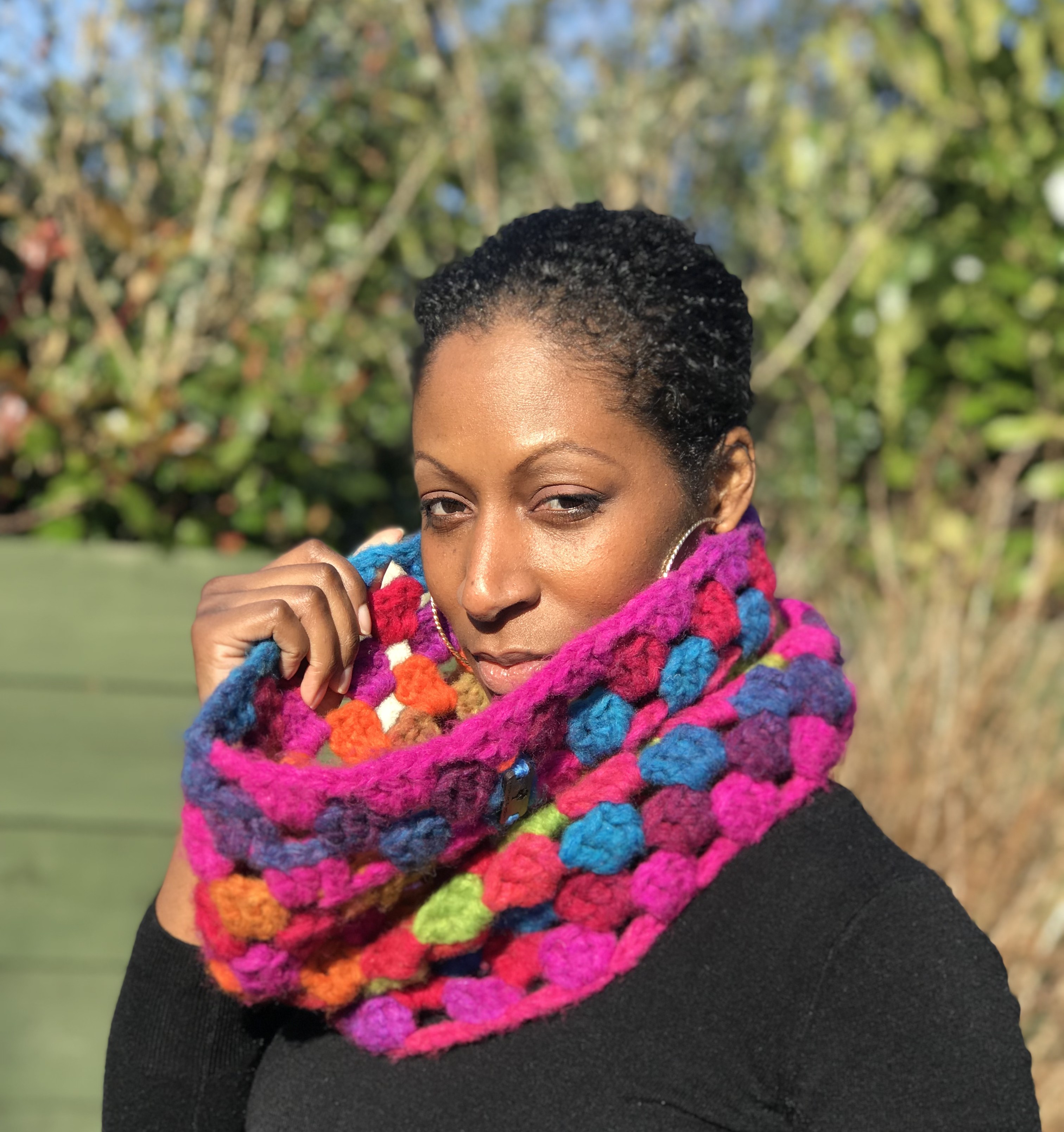 Pink Chunky Crocheted Wool Neck Warmer in Blended Merino Wool