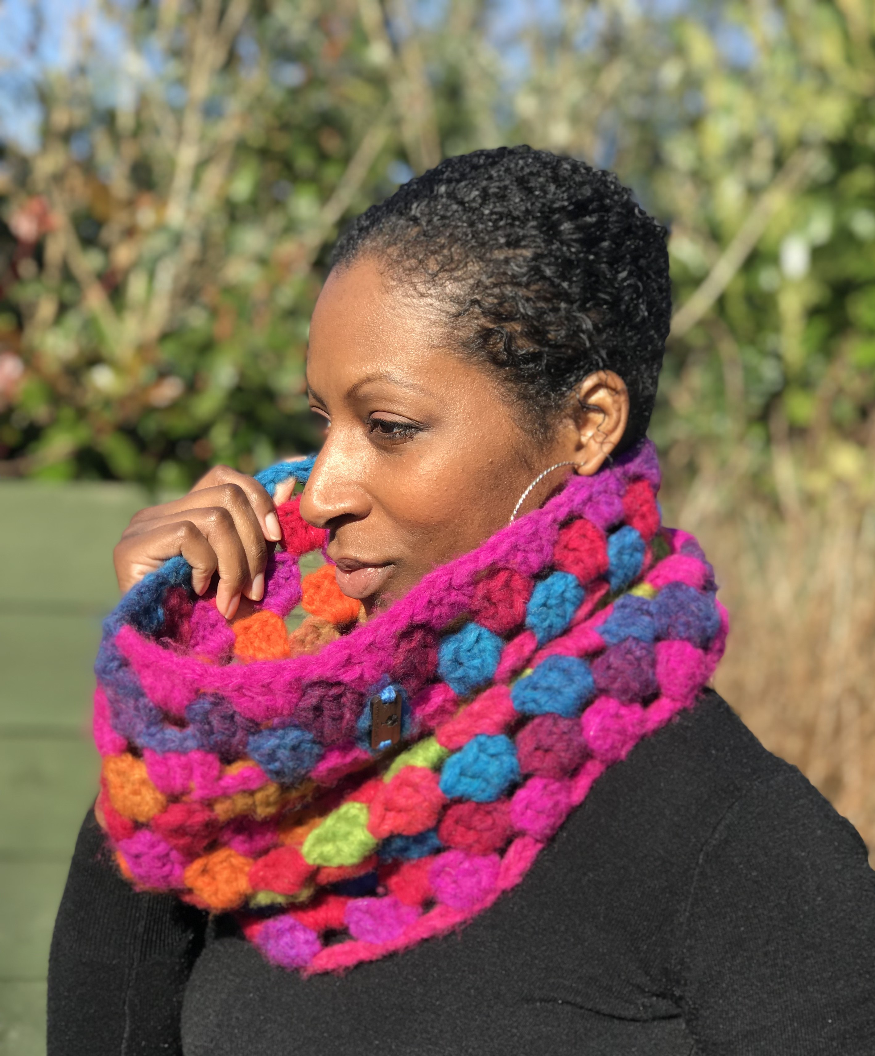 Pink Chunky Crocheted Wool  Neck Warmer in Blended Merino Wool