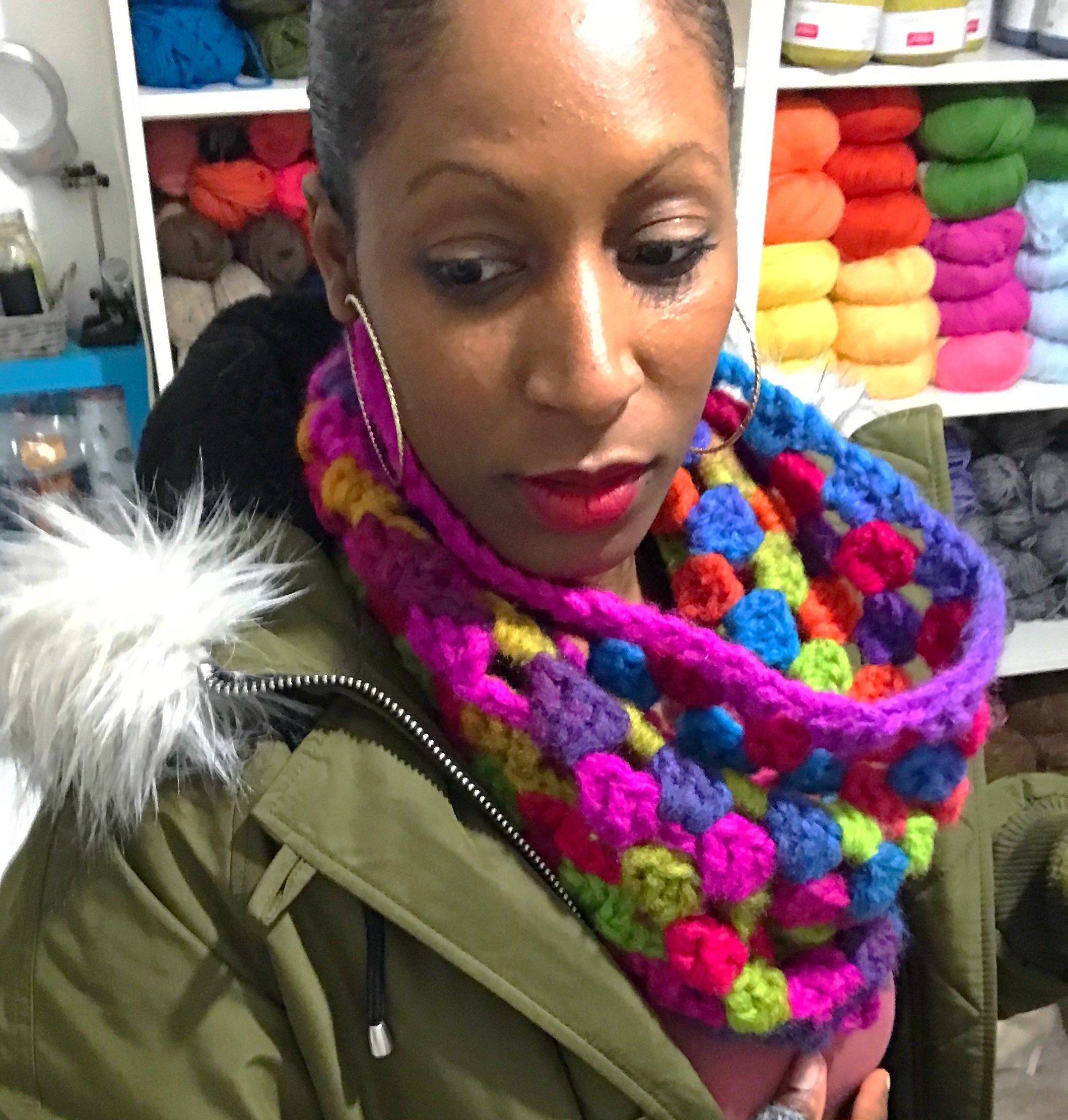 Pink Chunky Crocheted Wool  Neck Warmer in Blended Merino Wool