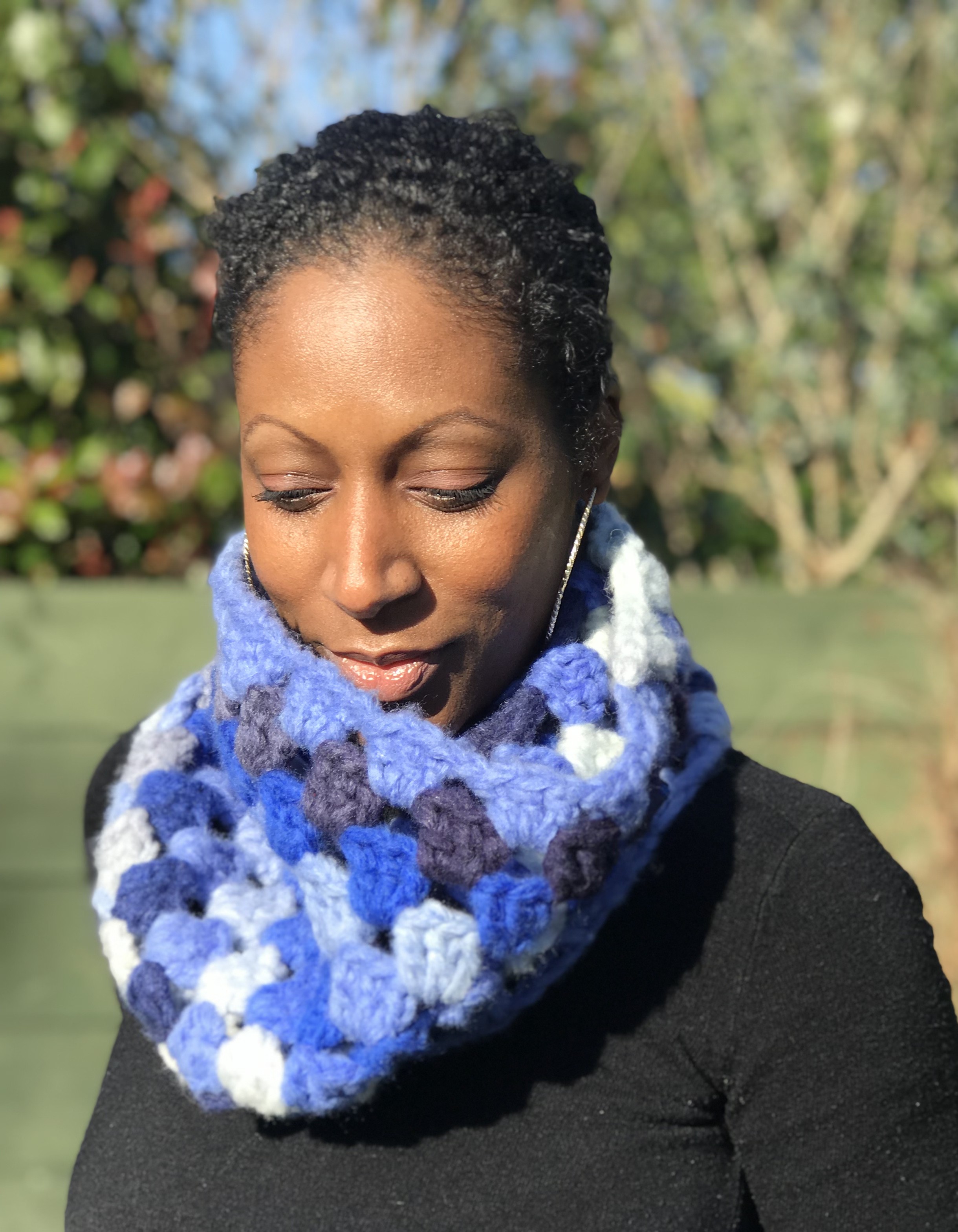 Blue Chunky Crocheted Neck Warmer in Blended Merino Wool  