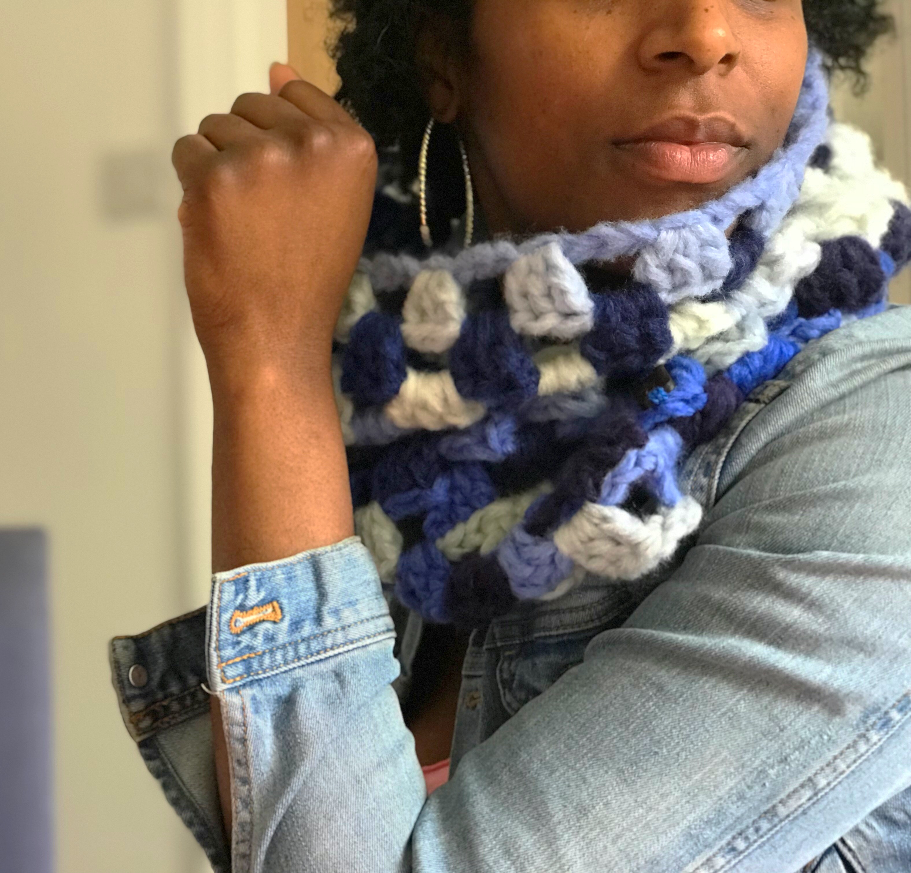 Blue Chunky Crocheted Neck Warmer in Blended Merino Wool  