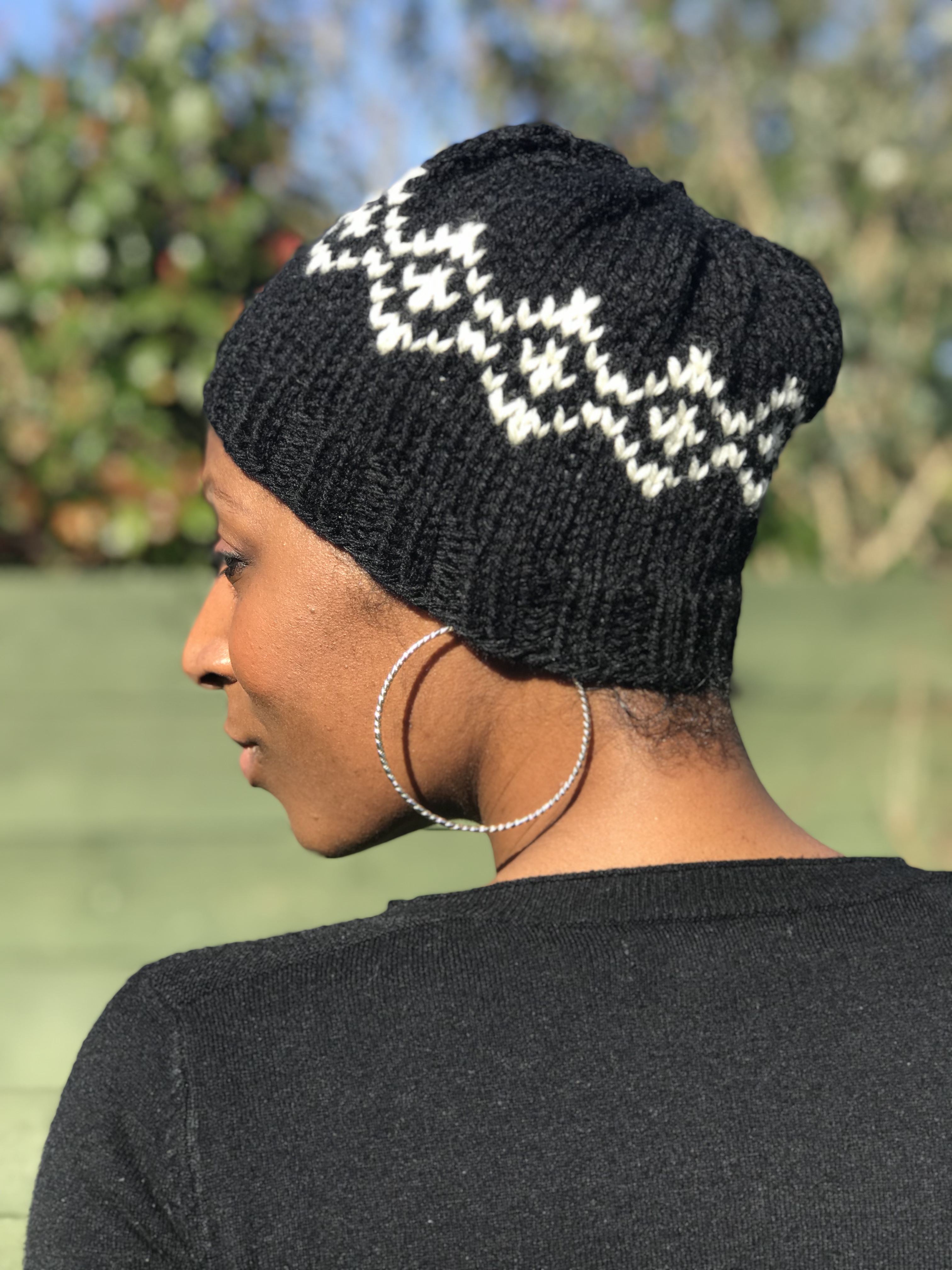 Hand-Knitted Beanie Hat in 100% Alpaca Wool with "Diamond" Fair isle pattern