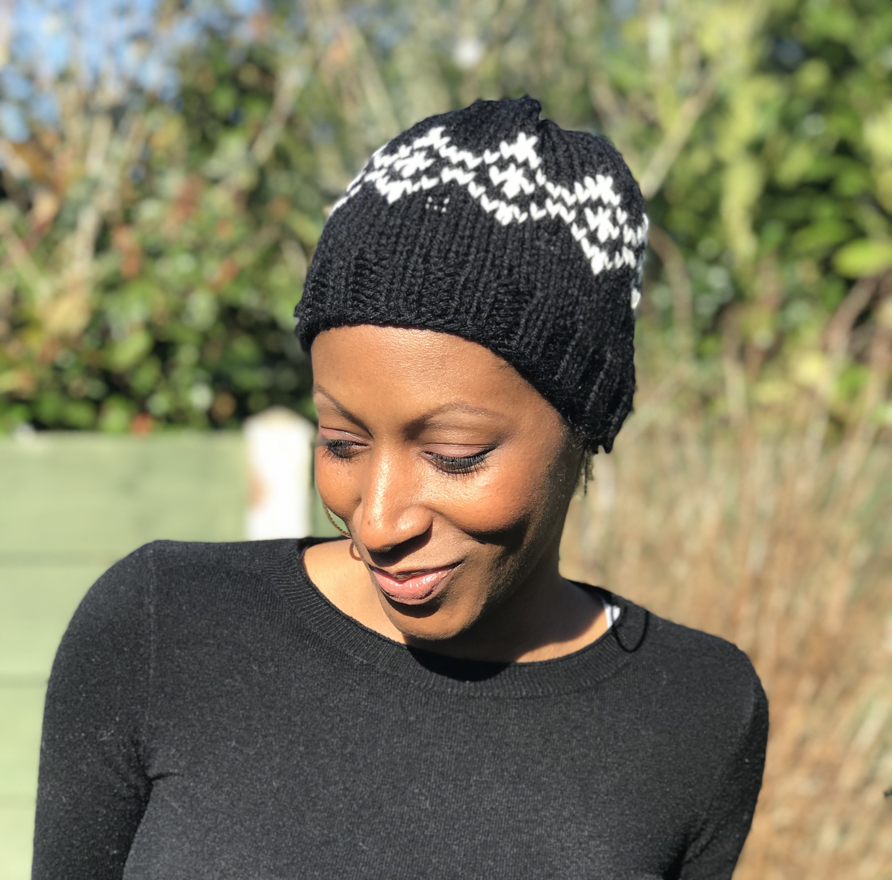 Hand-Knitted Beanie Hat in 100% Alpaca Wool with "Diamond" Fair isle pattern