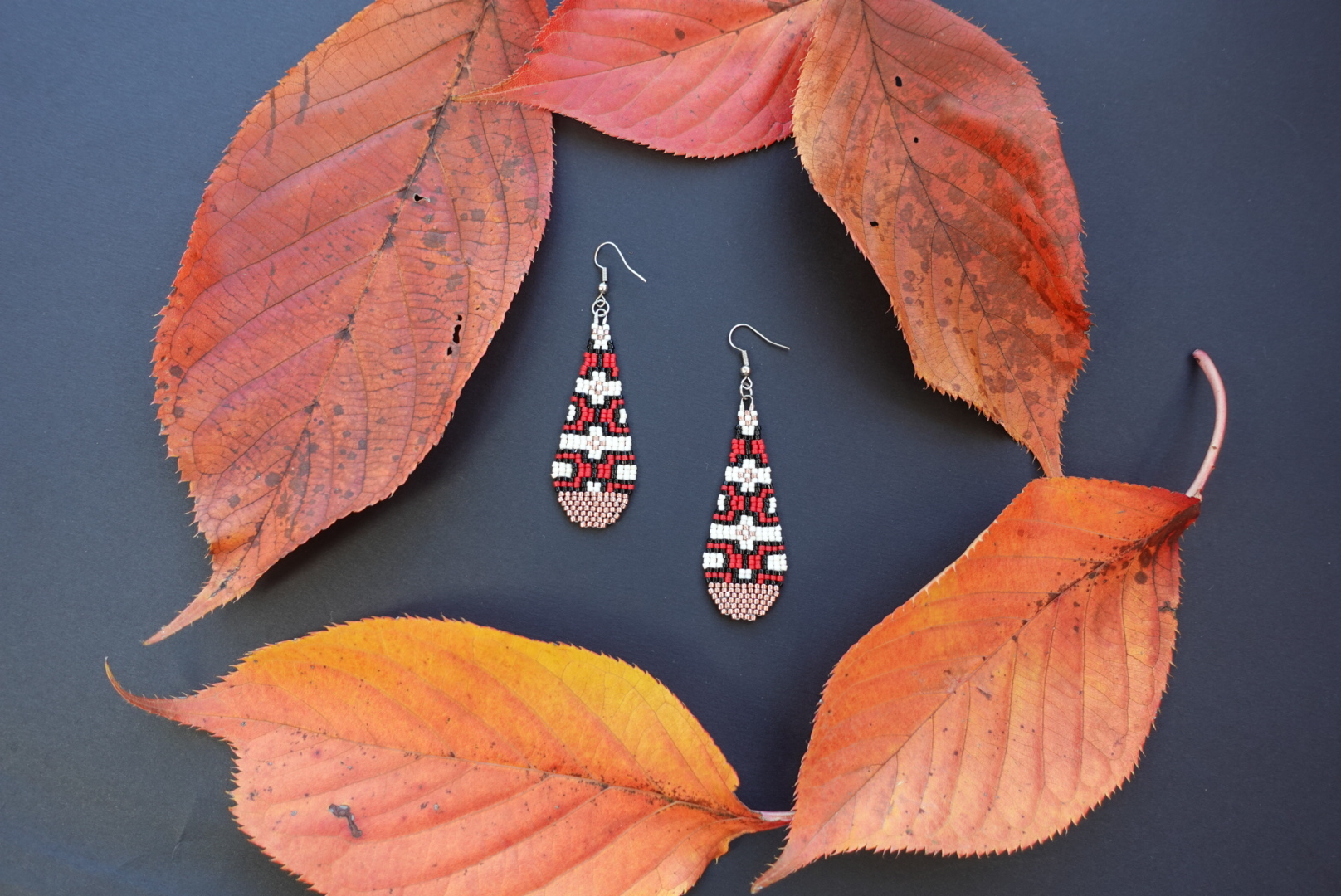 Handcrafted Beaded Earrings "Red Snake collection"