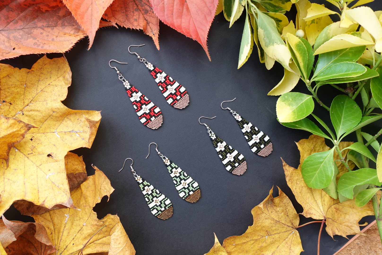 Handcrafted Beaded Earrings "Red Snake collection"