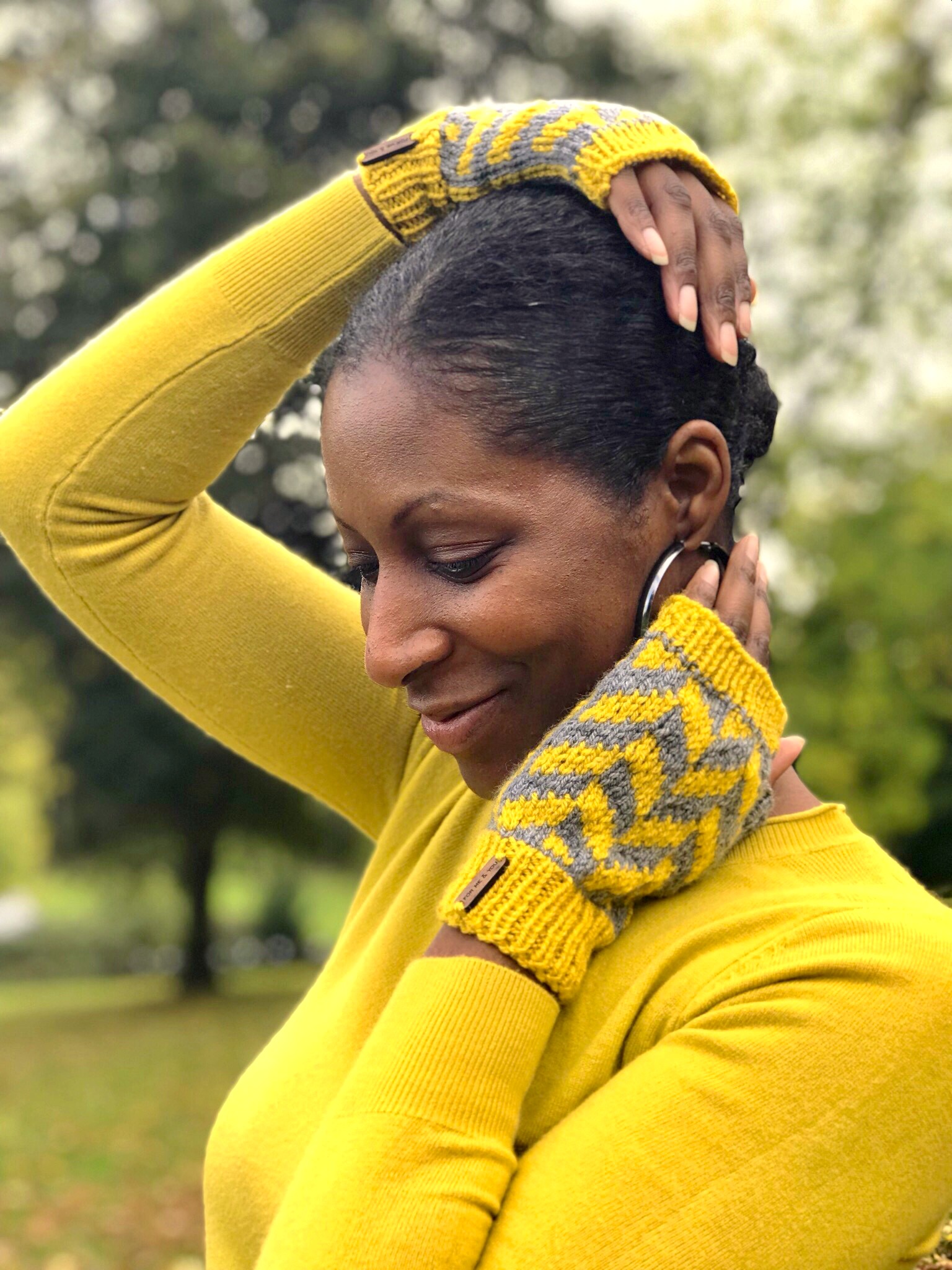 Hand-Knit Yellow Fingerless Gloves in 100% Merino Wool 
