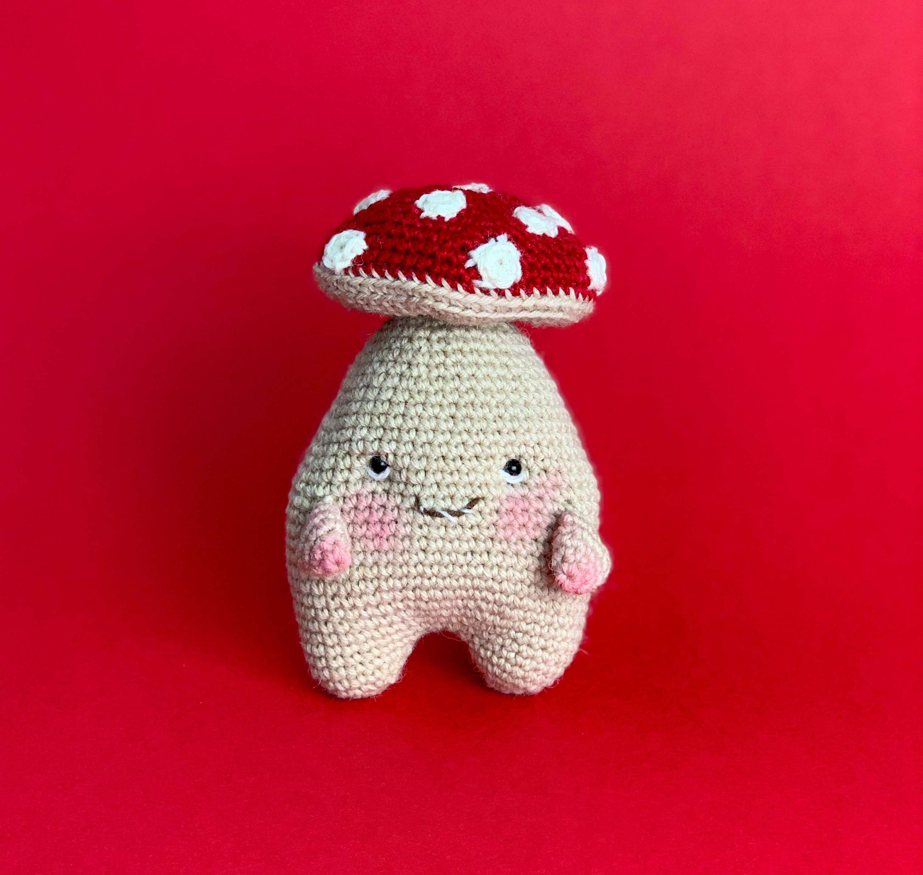 Red Crocheted Mushroom Plush Toy in 100% Alpaca Wool