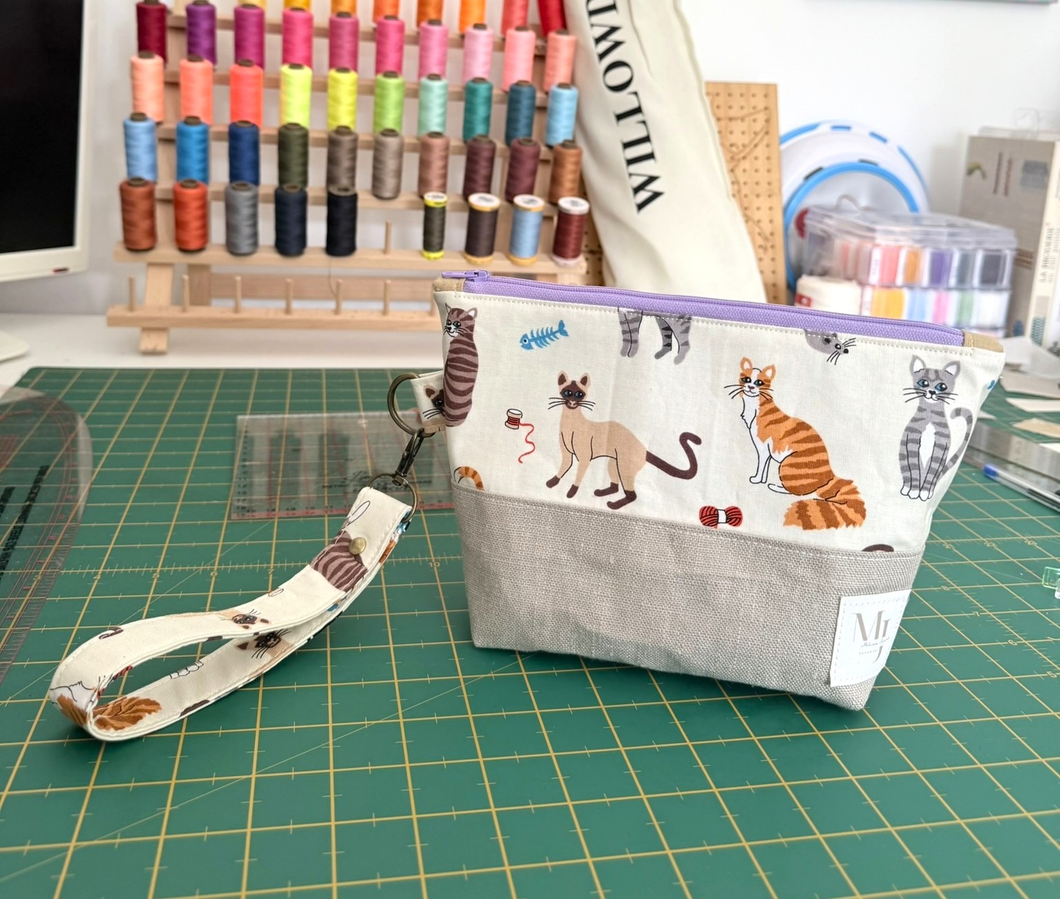 Cat-Themed Zipper Pouch with removable wristlet