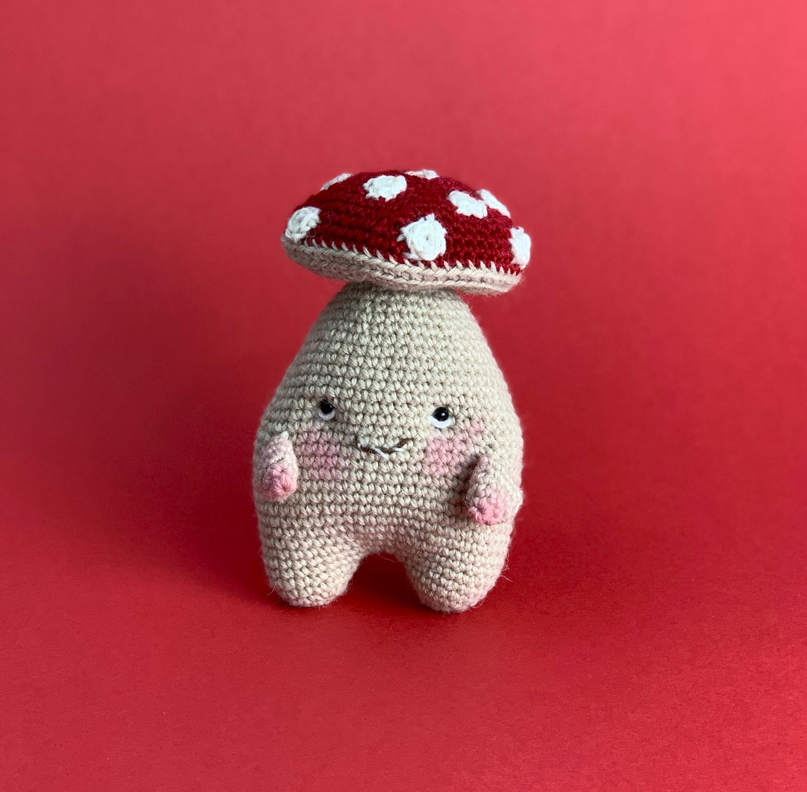 Red Crocheted Mushroom Plush Toy in 100% Alpaca Wool