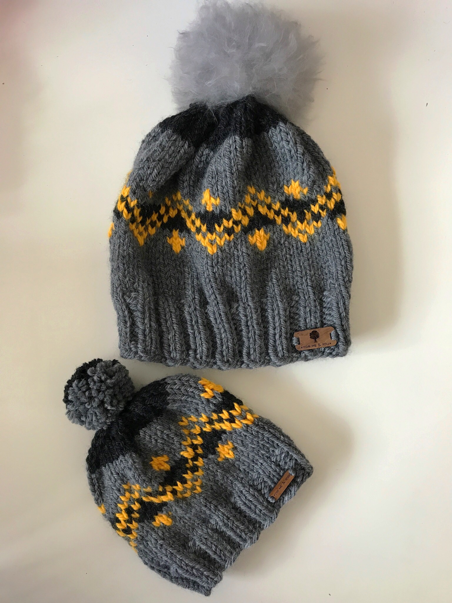 Toddler Knitted Beanie in 100% Merino Wool and Handmade Pom Pom