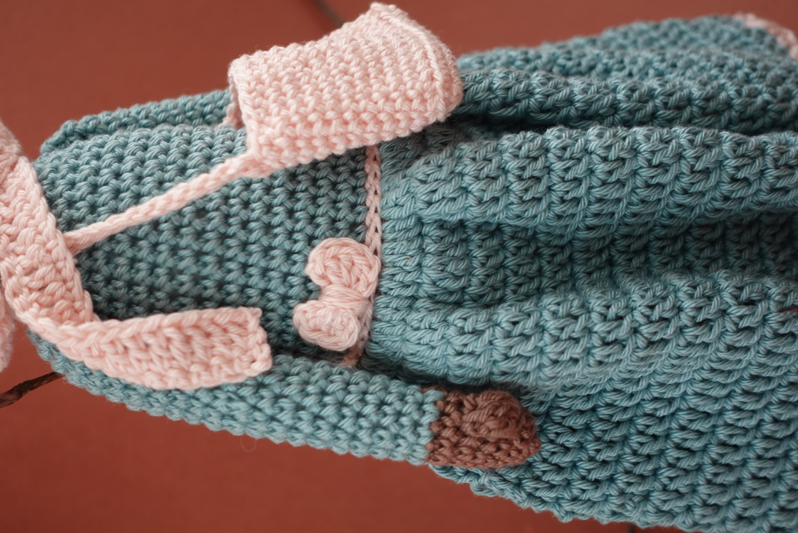 Black Handmade Crochet Doll with light pink Hijab in 100% Cotton