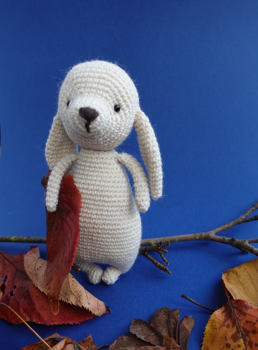 Handmade Crochet Bunny Toy with its Bag and a Red Heart