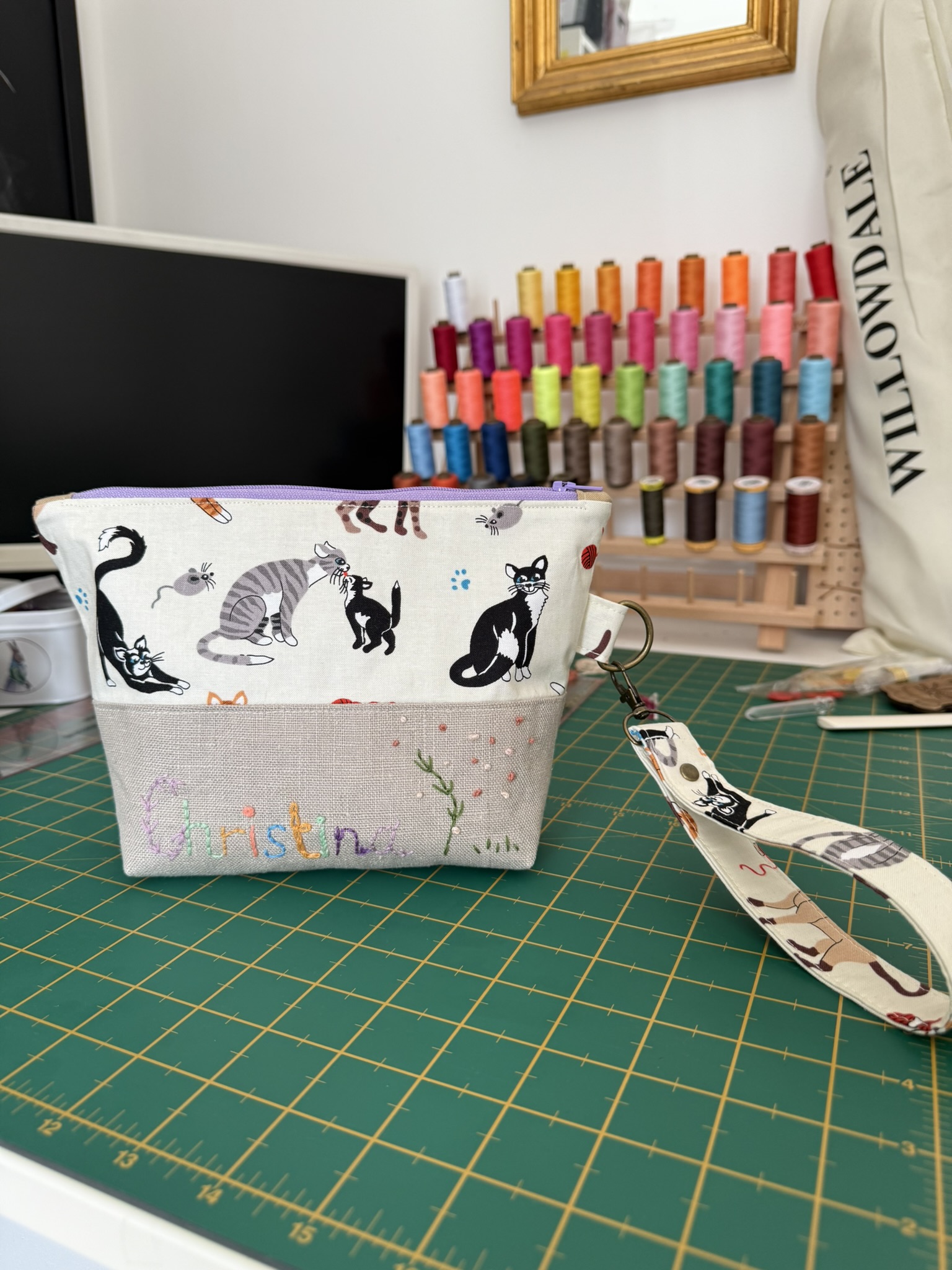 Cat-Themed Zipper Pouch with removable wristlet